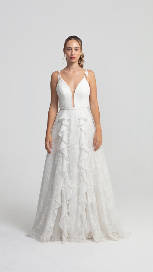 French Lace Wedding Dress With Decollete Chest And Back